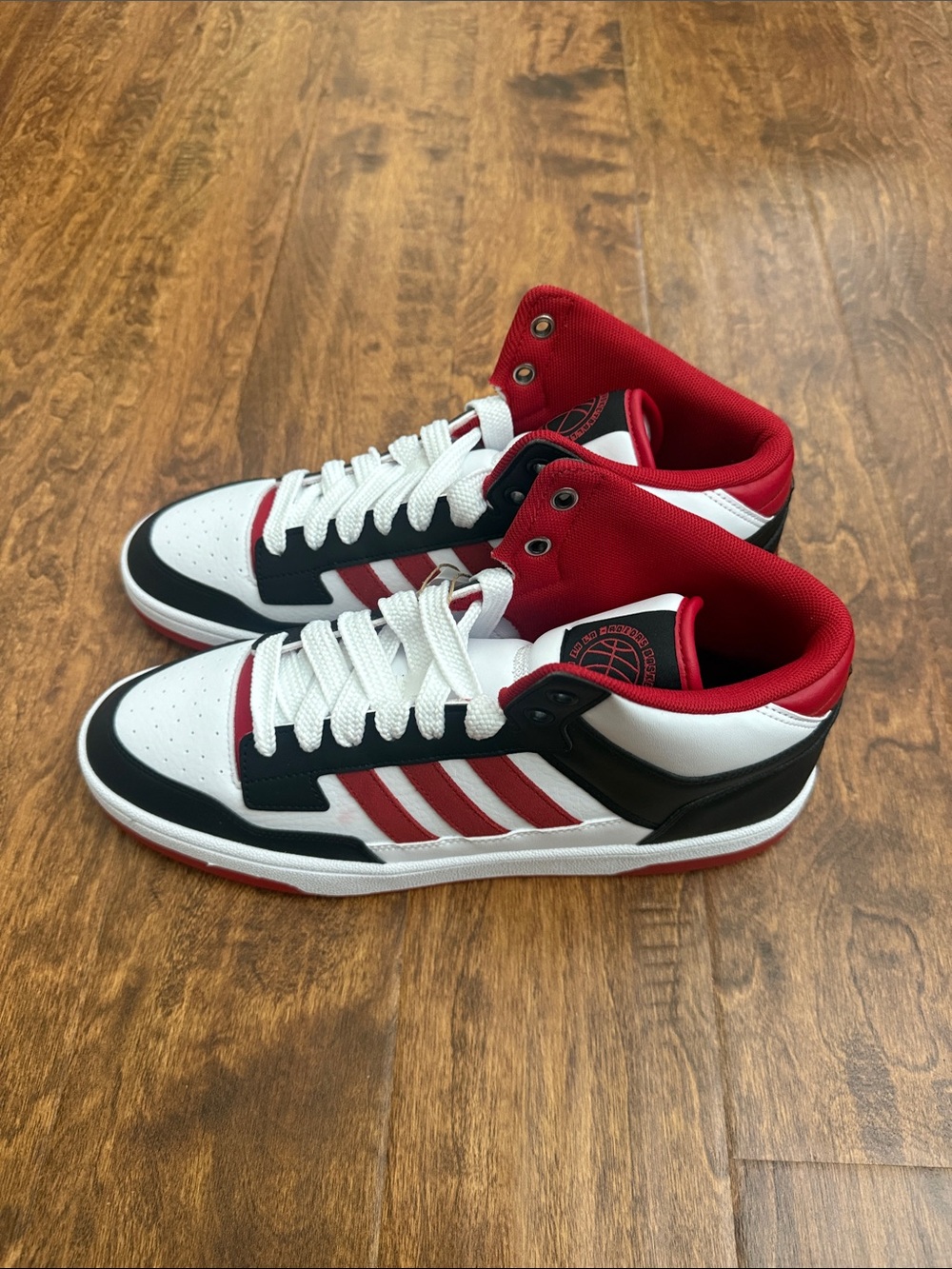 adidas High-Top Sneakers in White, Red & Black - Picture 4 of 14